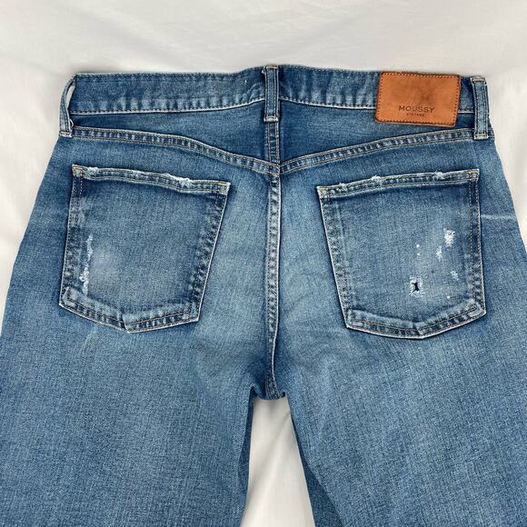 Moussy Vintage Lancaster Skinny Blue Jeans Distressed Splattered Embroidered 29 - Picture 5 of 15